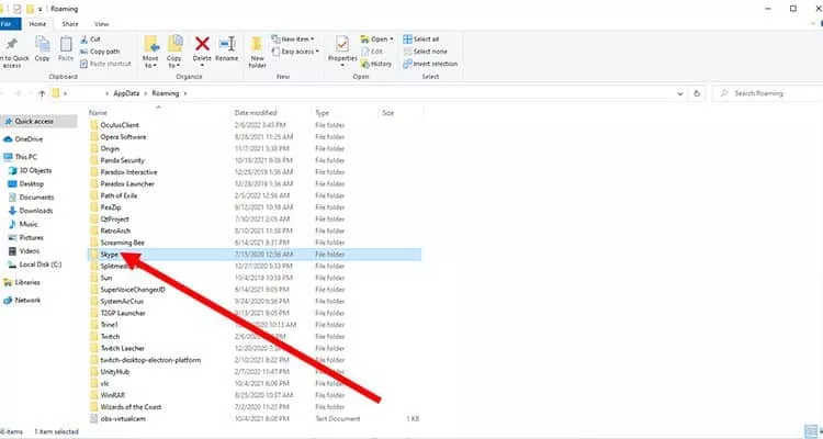 Delete the Skype account in the folder Delete the Skype account in the folder